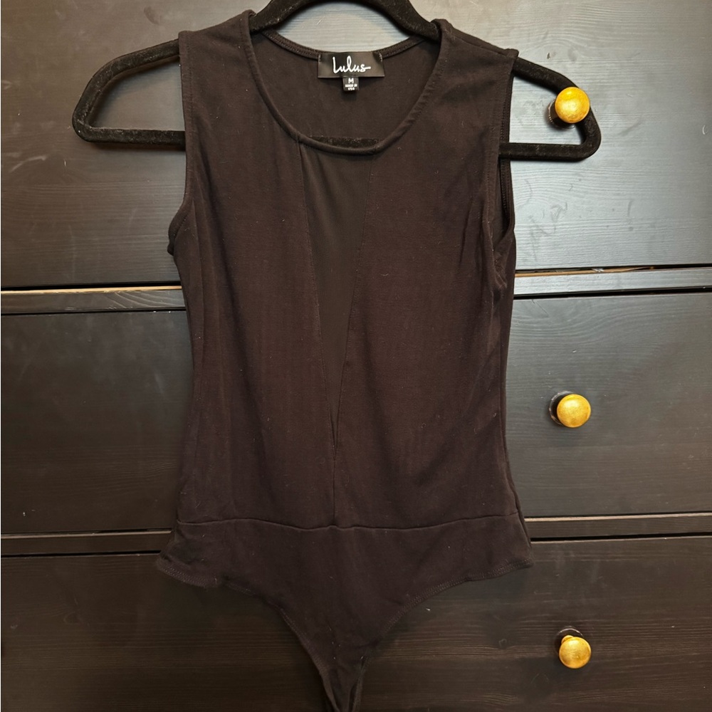 Lulu's Elegant Black Mesh Bodysuit